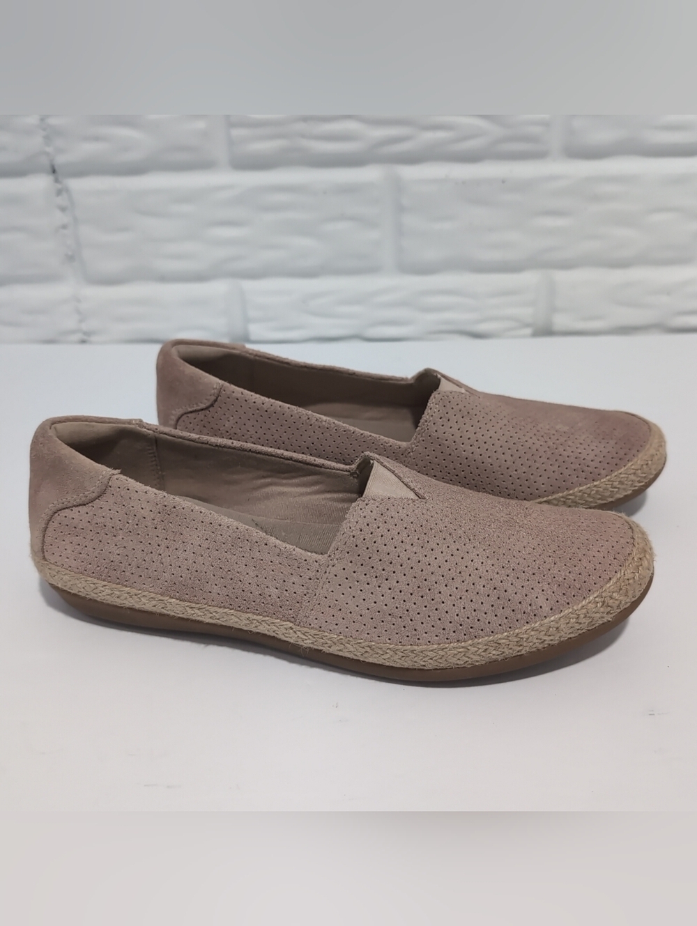 Clarks Shoes Womens Size 8 Blush Pink Suede Espadrille Danelly Sky Comfort Flats